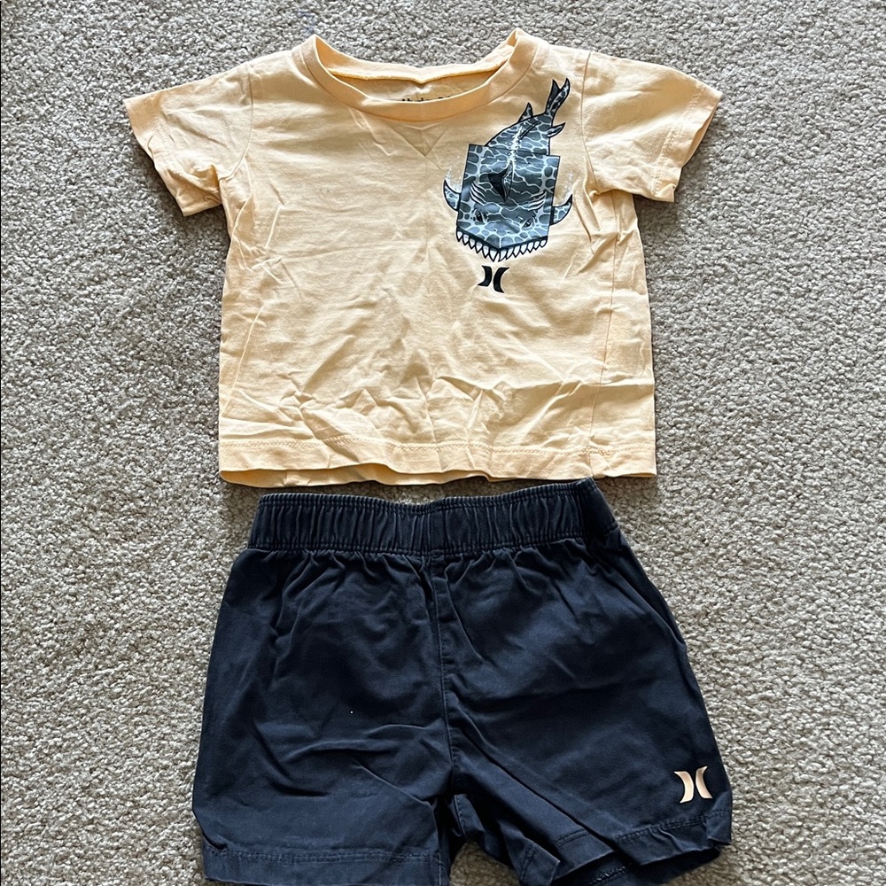 Hurley Kids' Graphic Tee and Black Shorts Set